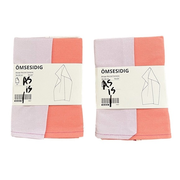IKEA OMSESIDIG Pink & Lilac Tea Towels (2 Sets of 2) - Picture 1 of 2